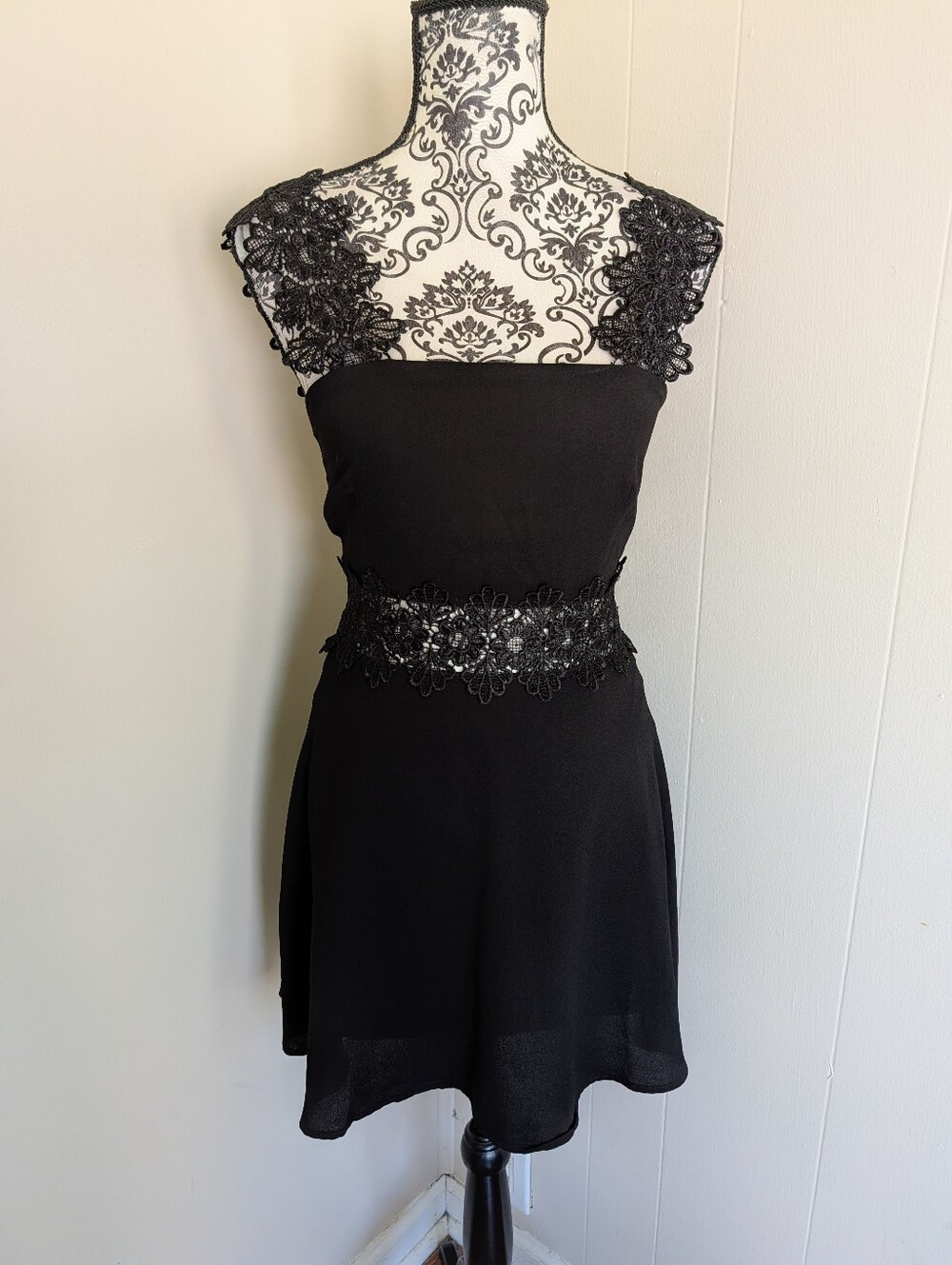 Lulus Lace Accent Cutout Black Mini Dress